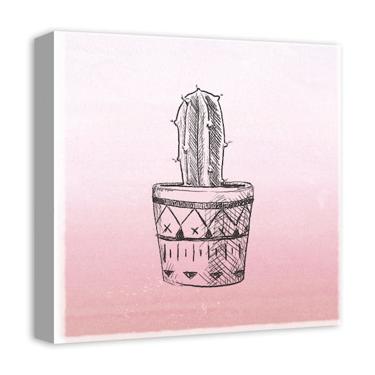 Pink Single Potted Cactus 16" x 16" Canvas Wall Art